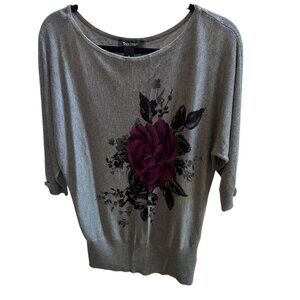 White House Black Market Women's Gray Purple Rose & Black Pullover Sweater Sz S
